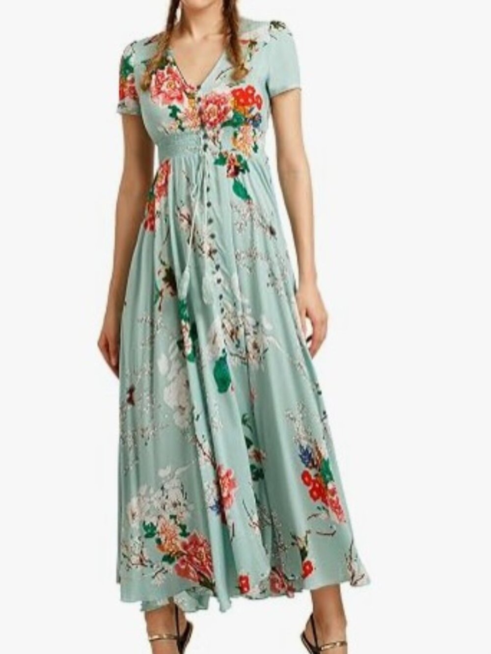 Milumia Women Button Up Floral Print Split Flowy Maxi Summer Dress - L